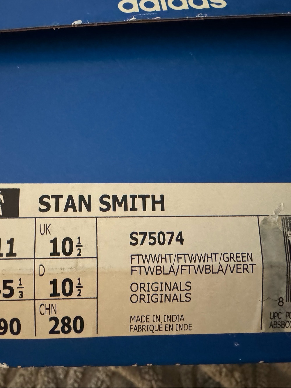 adidas White Leather Stan Smith Sneakers with Green Heel - Picture 5 of 5